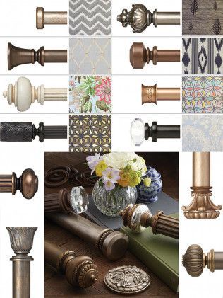 A collage of pictures of different types of curtain poles.