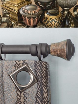 A close up of a curtain rod with a curtain hanging on it.