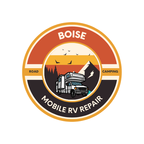 Logo for Boise Mobile RV Repair with RV in mountains and text.
