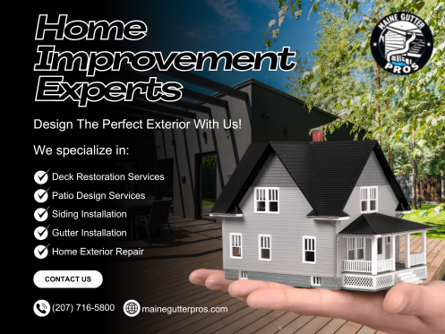 Deck restoration, patio design, siding installation, gutter services