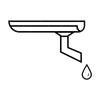A black and white drawing of a gutter with a drop of water coming out of it.