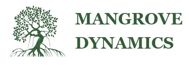 A logo for mangrove dynamics with a tree and roots