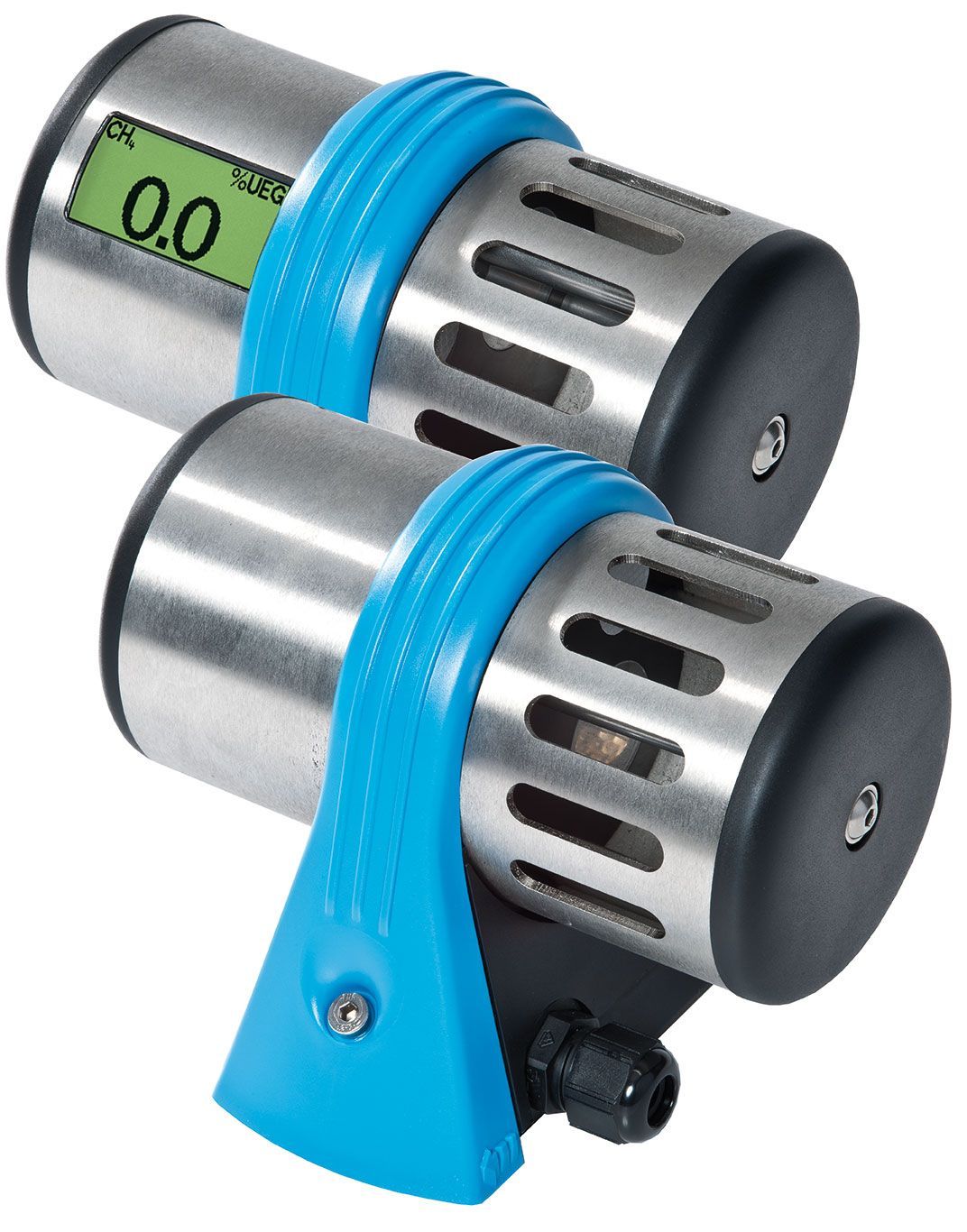 Two metal cylinders with a digital display that says 0.0