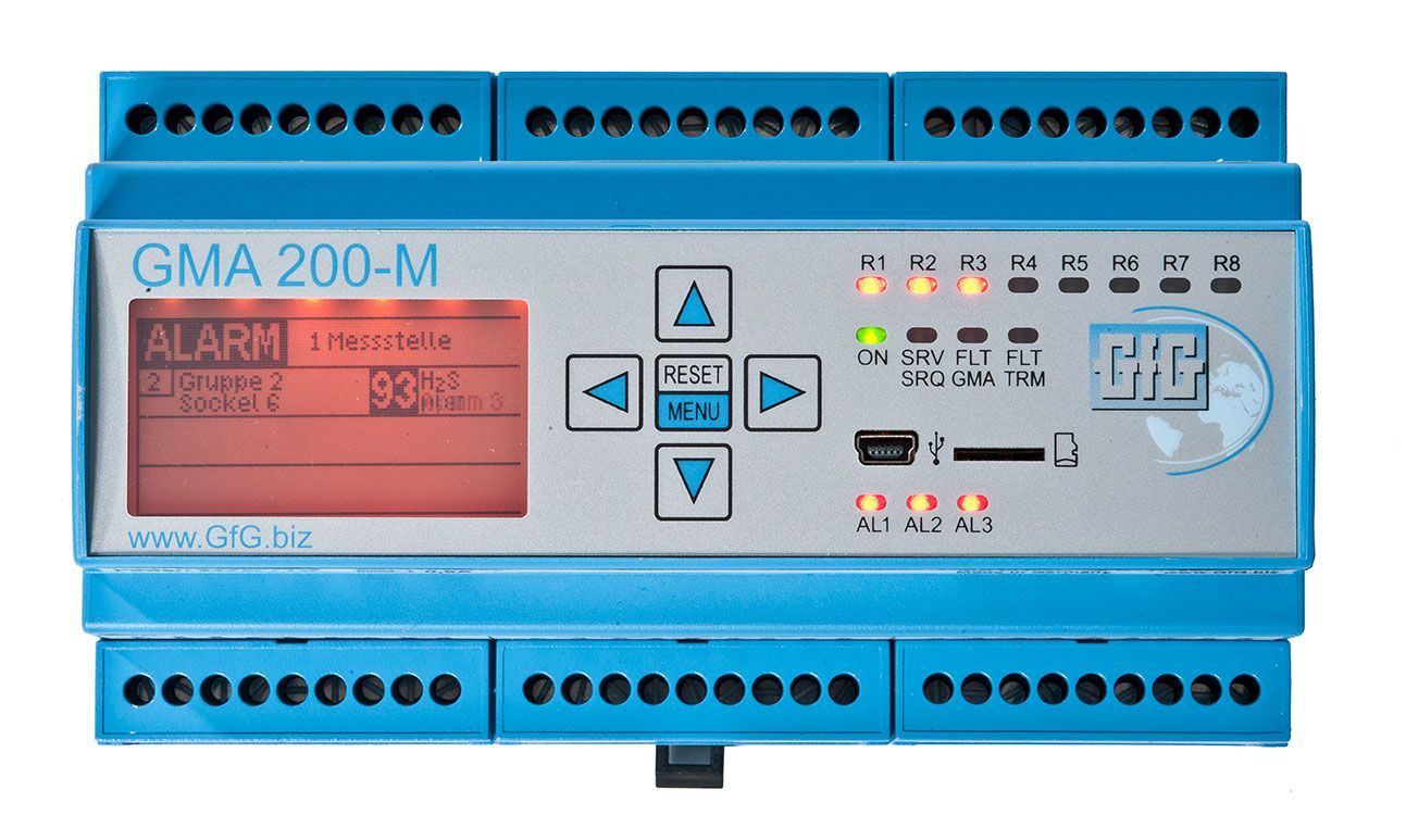 A blue and silver gma 200-m electronic device