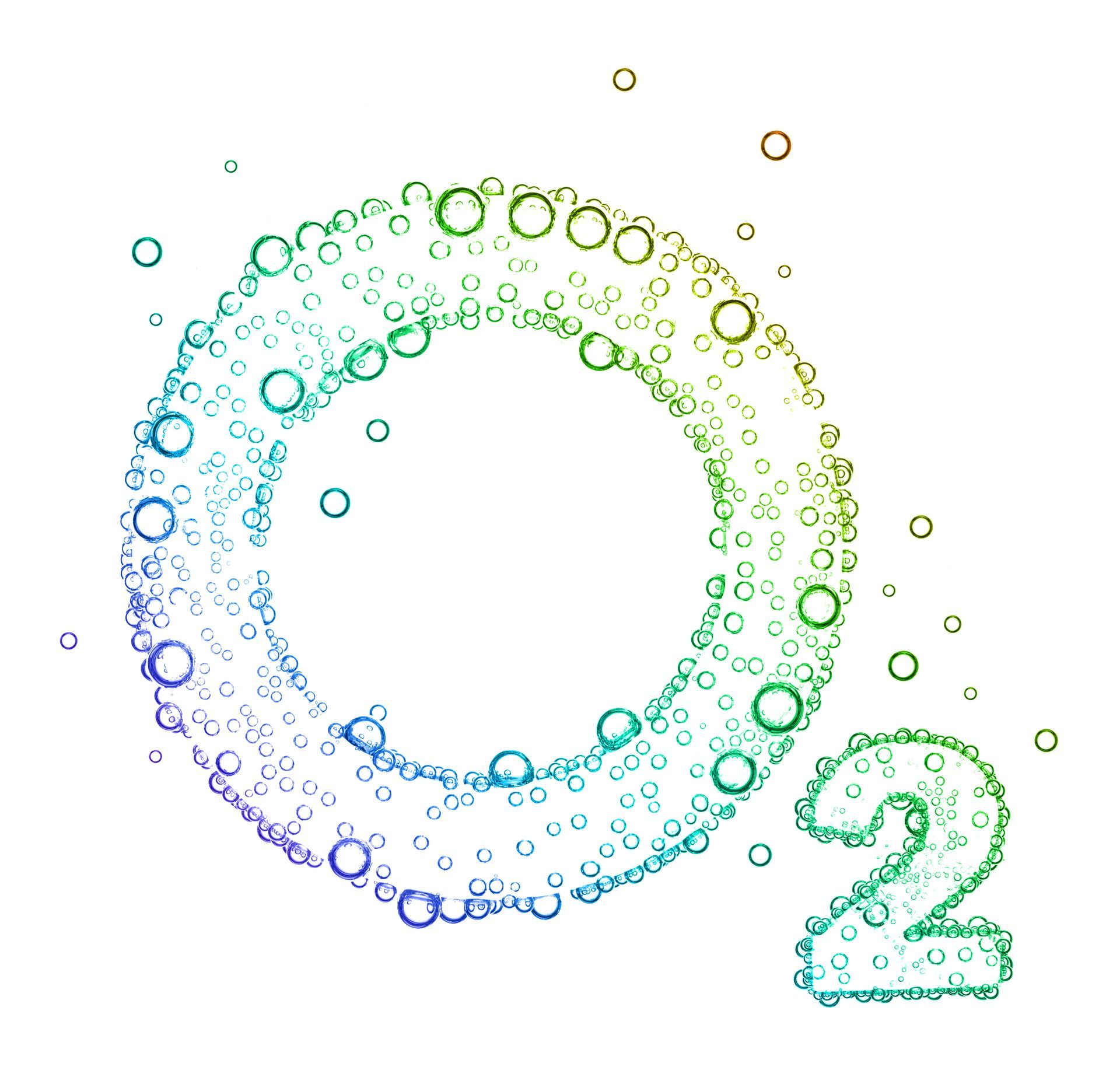 A circle of bubbles with the number 2 in the middle