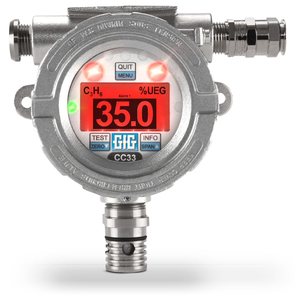 A gas detector with a screen that says 35.00 on it.
