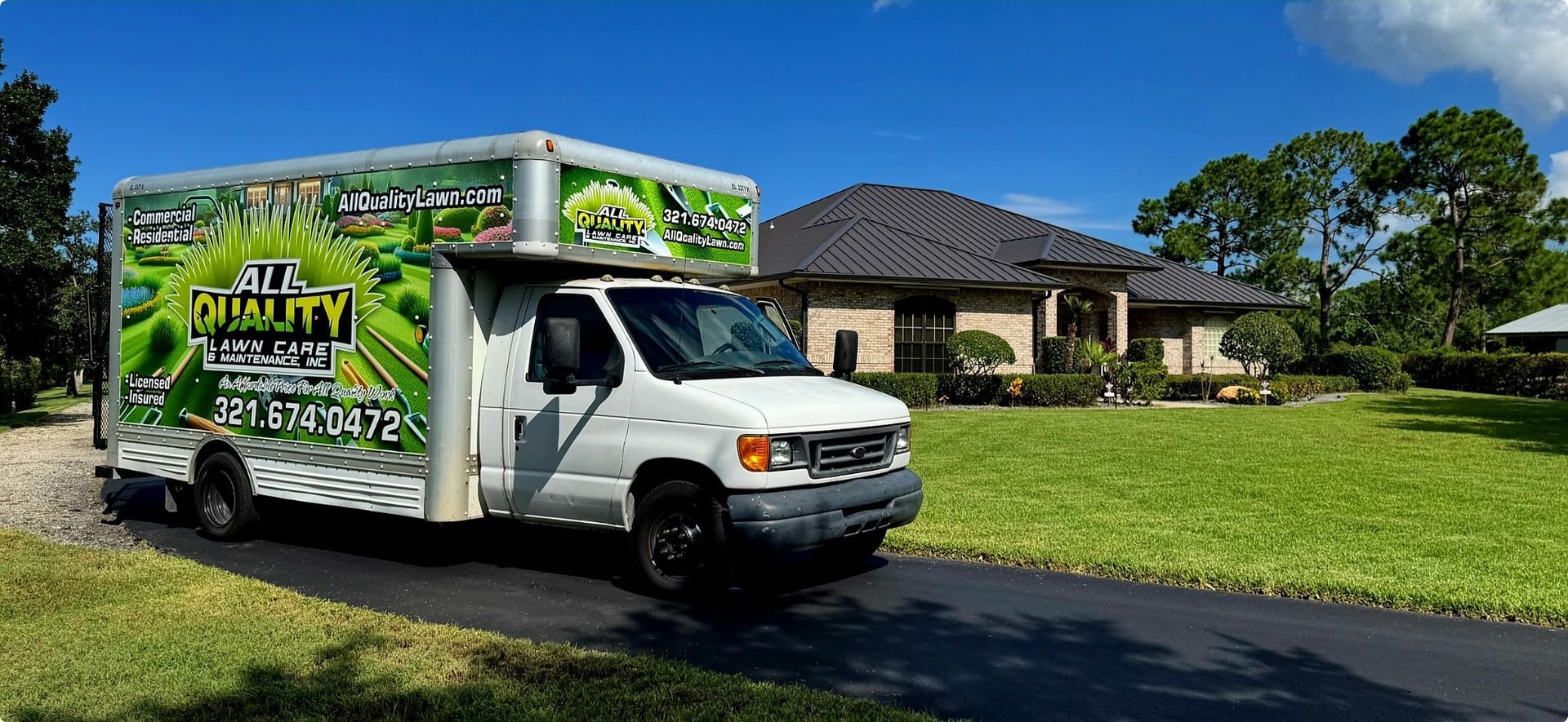 A white truck with the words 