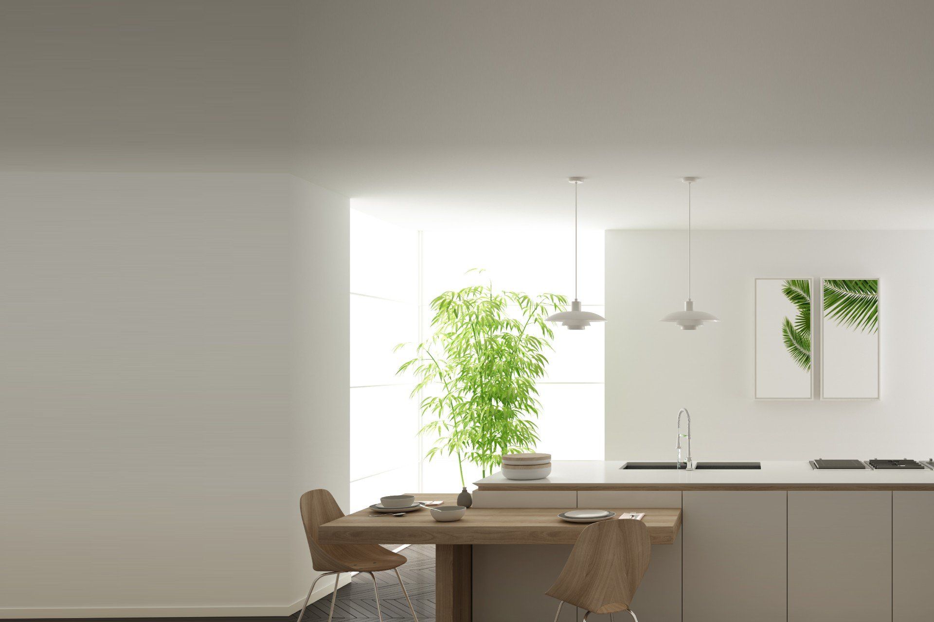 cucina moderna con penisola in legno chiaro