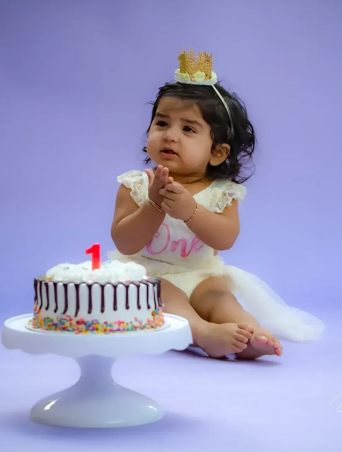 baby girl birthday cake photography in Mokena, IL