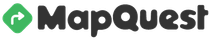MapQuest logo with a green diamond and white arrow. Dark gray text.