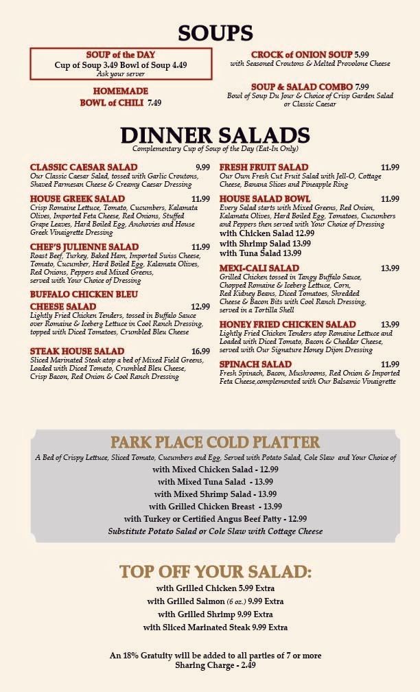 Soup & Salad Menu Park Place Diner