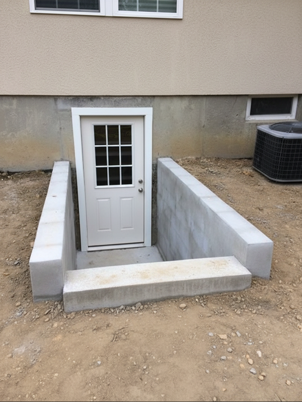 basement door with concrete stairwell