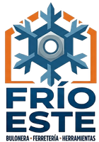 FRIO ESTILO logo with a blue snowflake and orange house outline; text reads “BULONERÍA • FERRETERÍA • HERRAMIENTAS”