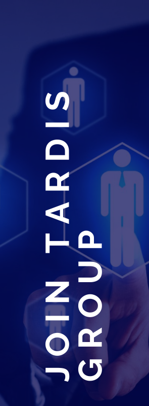 Join Tardis Group in white text on a blue background with human icon.
