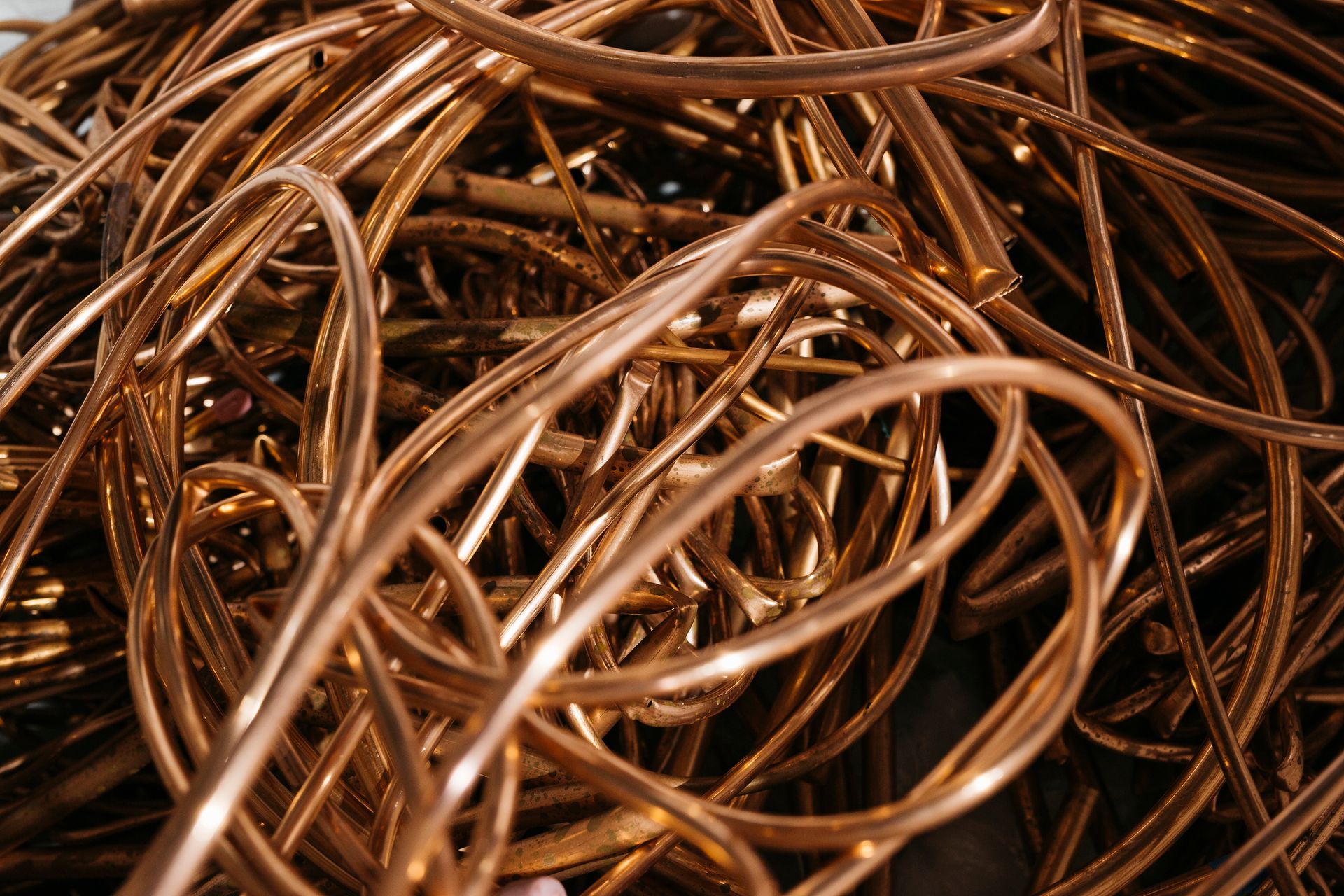 Copper scrap metal at a recycling facility. 