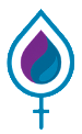 Blue water droplet logo with a purple and blue inner swirl over a female symbol.