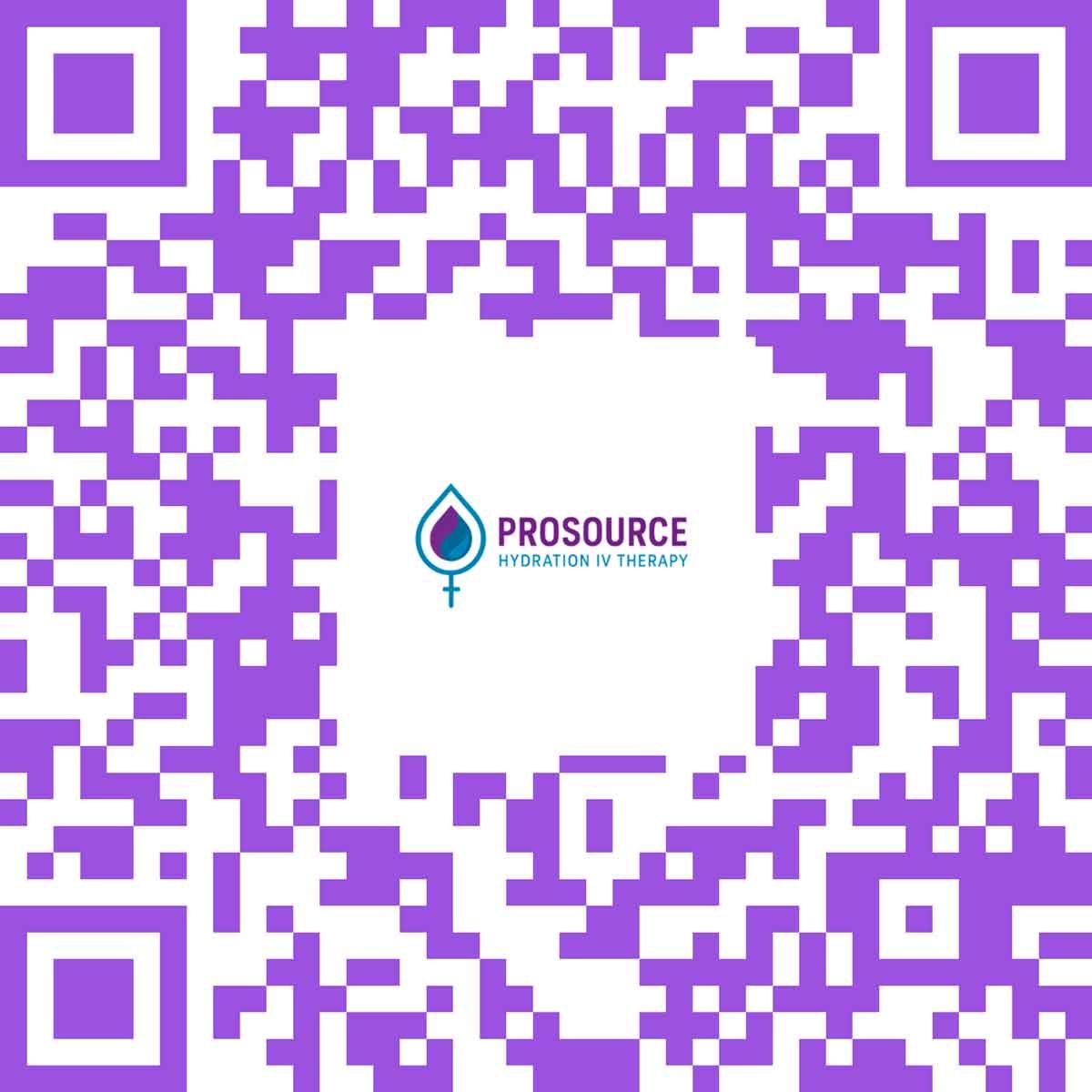 QR code with the Prosource logo in the center; purple and white color scheme.
