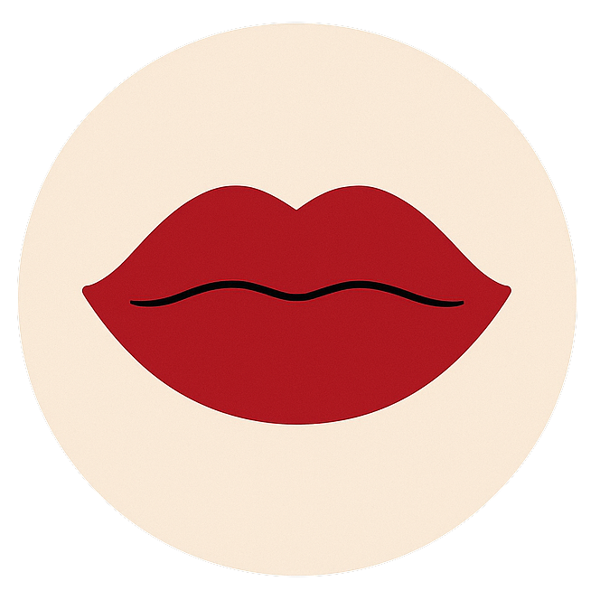 Rote Lippen auf beigem Kreishintergrund.