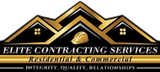 Elite Contracting Services logo with gold rooflines, black background, and “Residential & Commercial” text