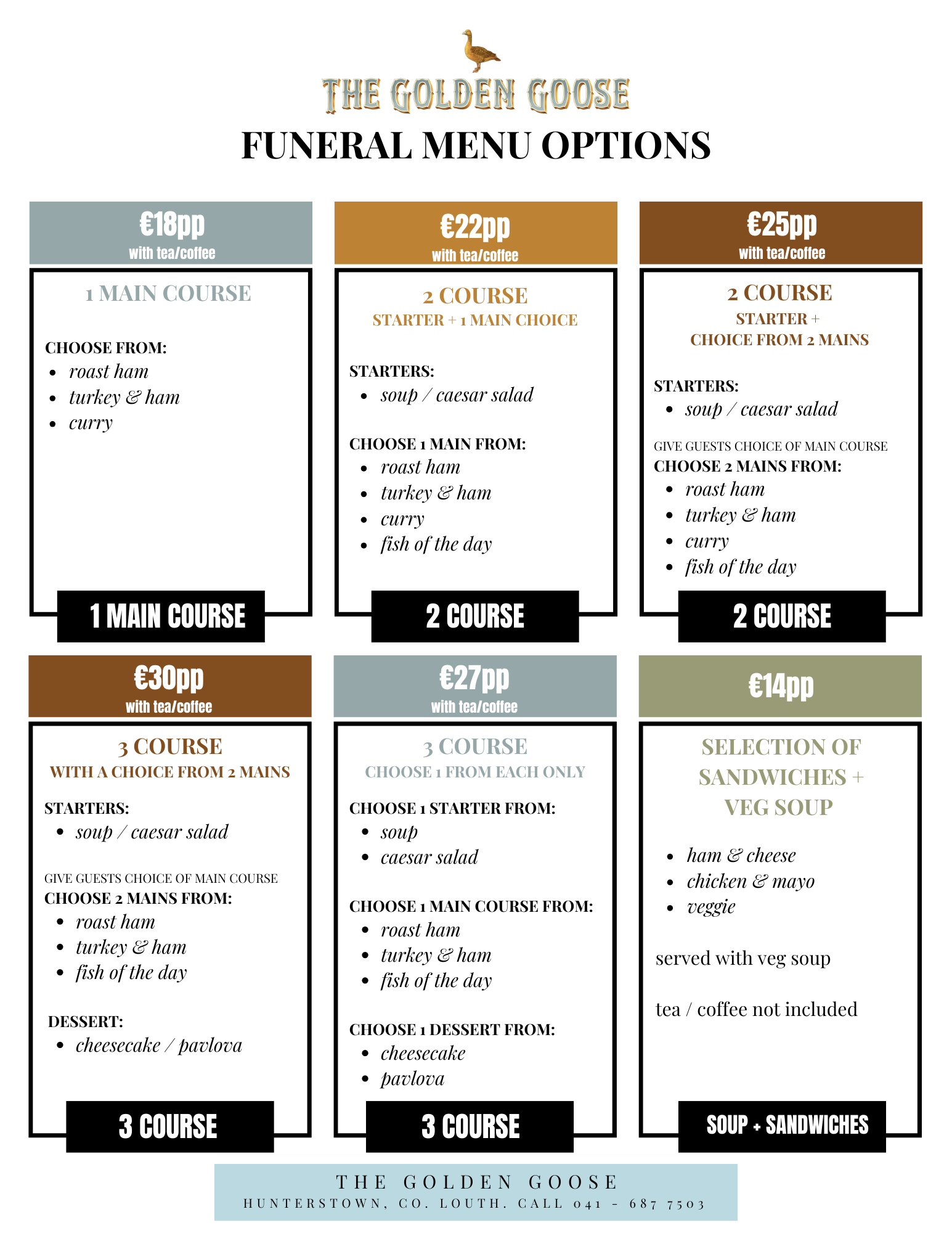 The Golden Goose Funeral Menus Ardee Drogheda Louth 