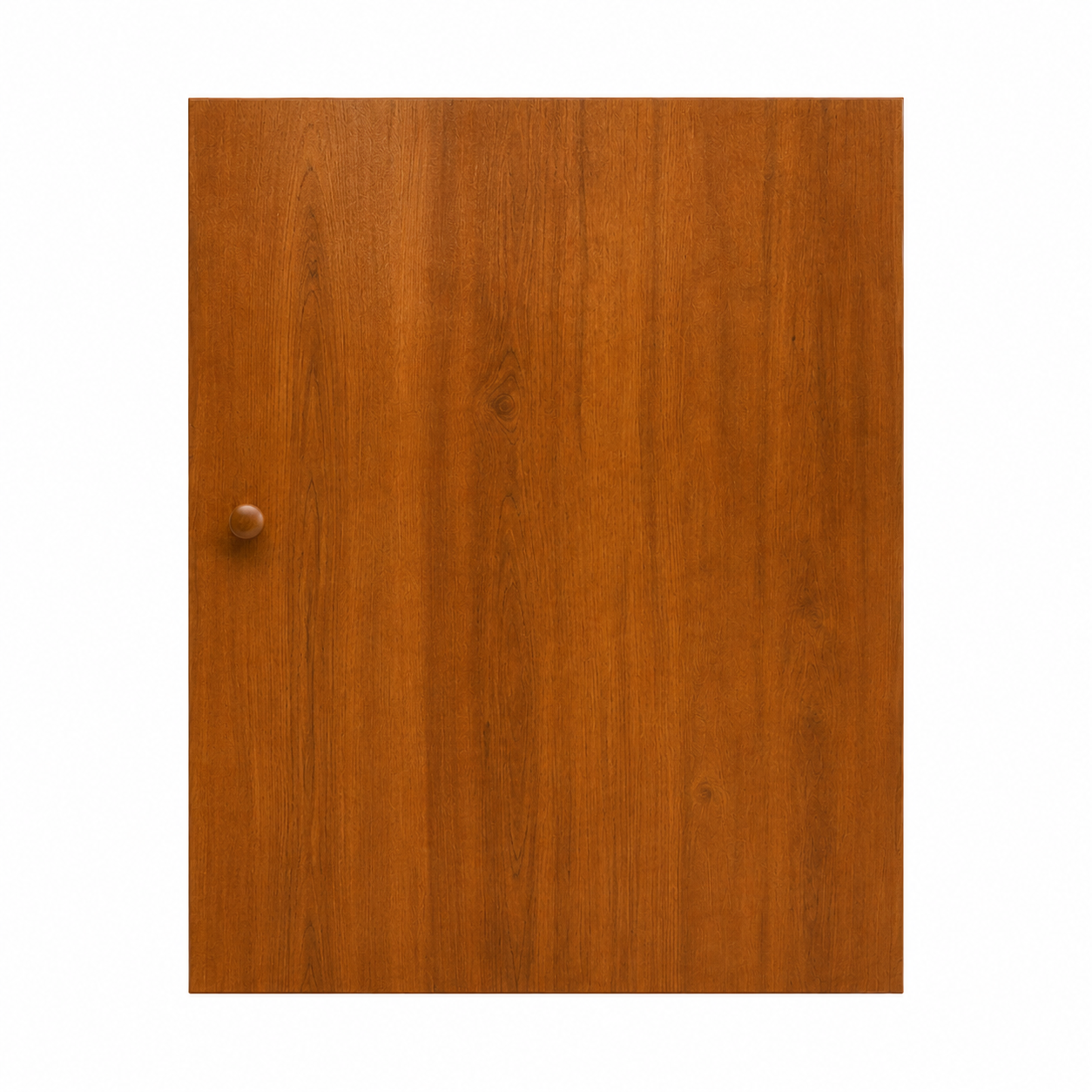 Anta di un mobile in legno con una piccola maniglia rotonda sul lato sinistro.