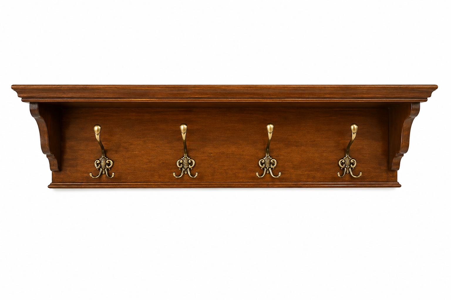 Appendiabiti da parete in legno con quattro ganci in ottone