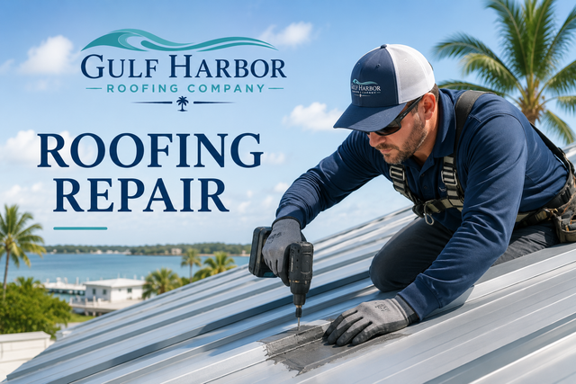 Roofer repairing a metal roof in Southwest Florida