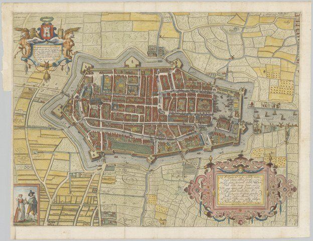 A historical map of the city of Alkmaar made by Cornelis Drebbel in the year 1579