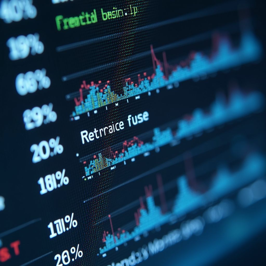 Close-up of a computer screen displaying data with percentage values and overlaid line graphs.
