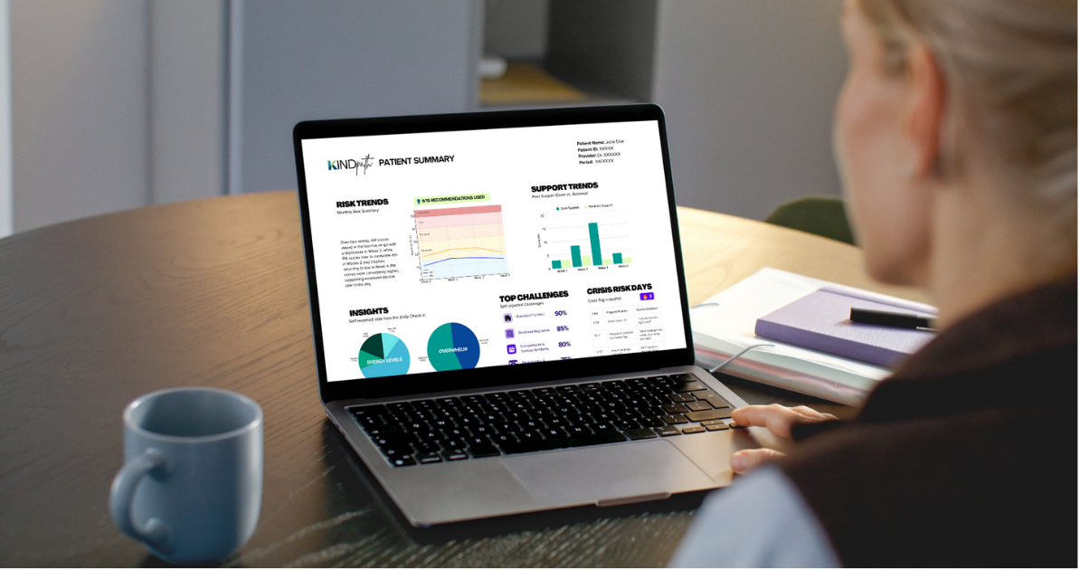 Woman working on laptop, displaying data charts and graphs at a desk with a coffee mug and notebooks.