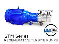 Blue STM series regenerative turbine pump, MAGDrive pumps logo.