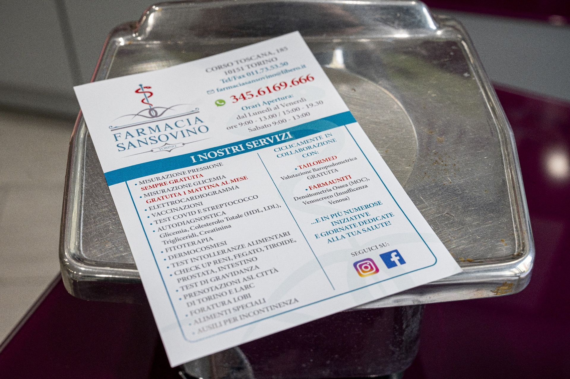 servizi Farmacia Sansovino Torino