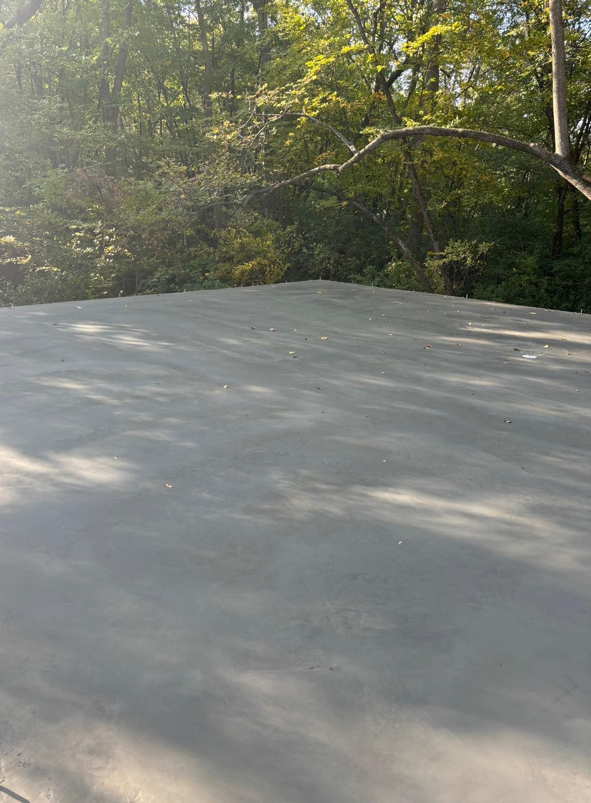 A large concrete surface with trees in the background.
