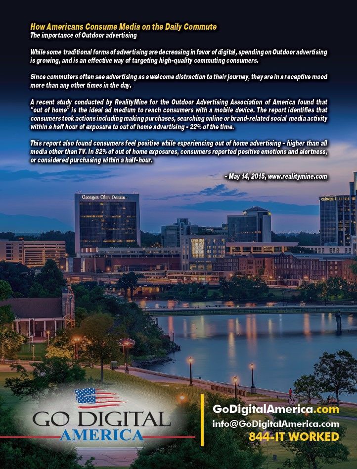 An advertisement for go digital america with a picture of a city and a river.