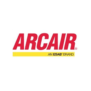 a red and yellow logo for arcair an esab brand