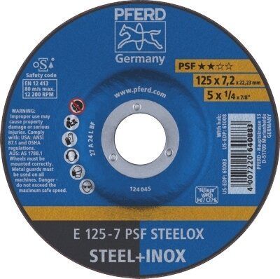 pferd grinding wheel  GP depressed centre - steel / inox 125MM