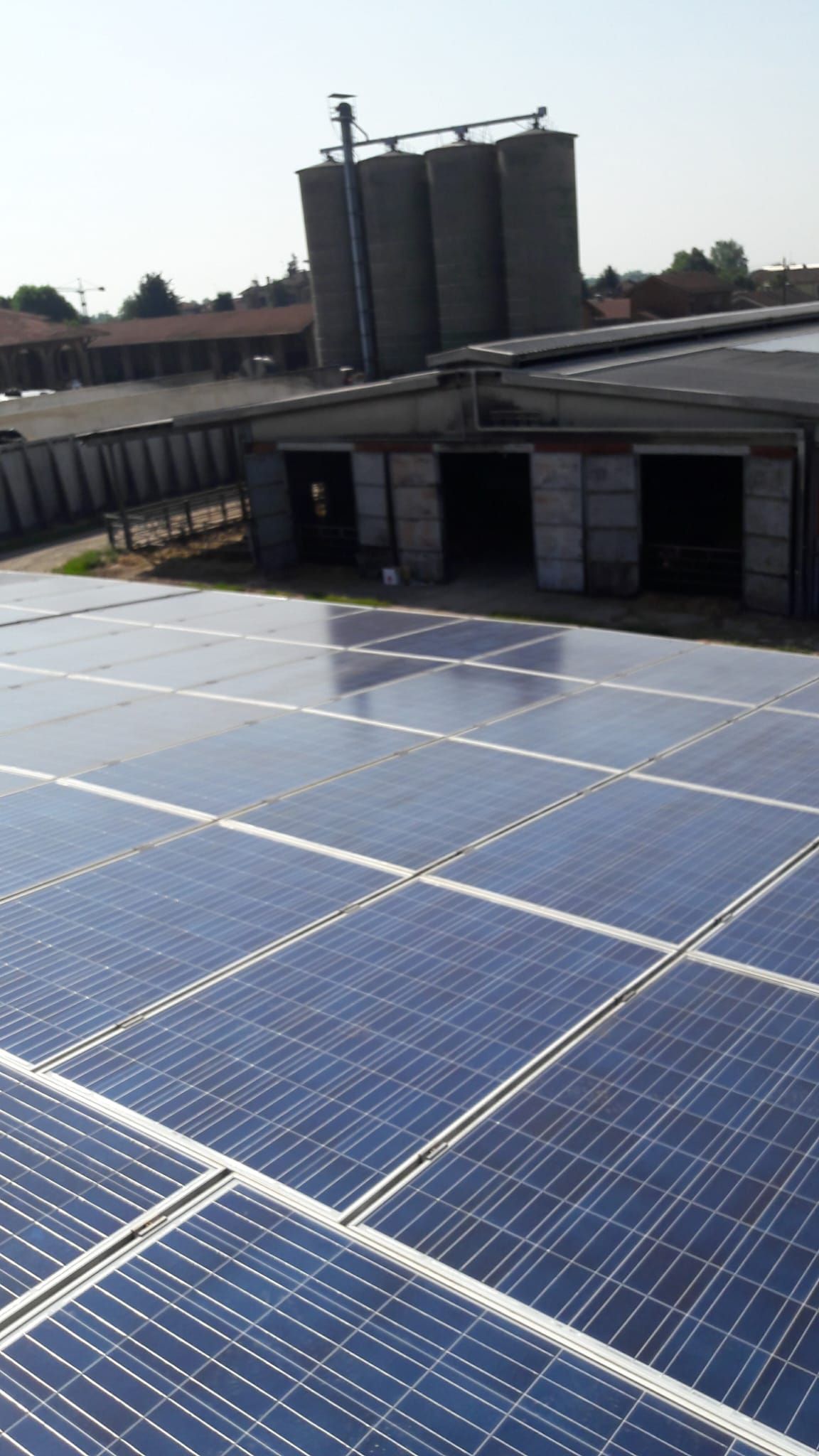 Una fila di pannelli solari sul tetto di un edificio