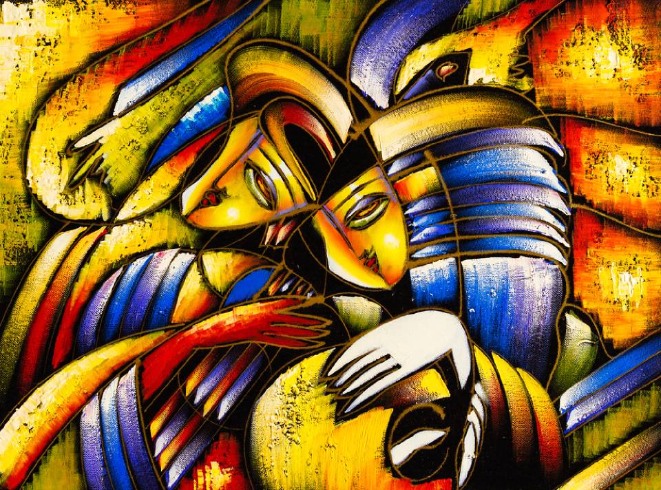 Quadro con due volti femminili