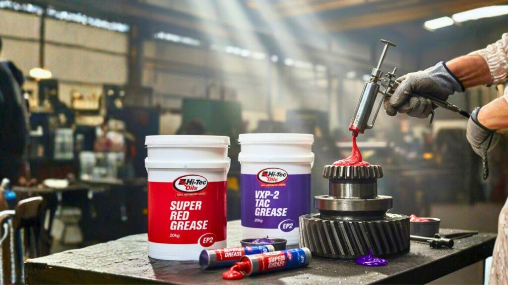 Red and purple grease tubs — Eastcoast Bearings & Hydraulics in Coffs Harbour, NSW