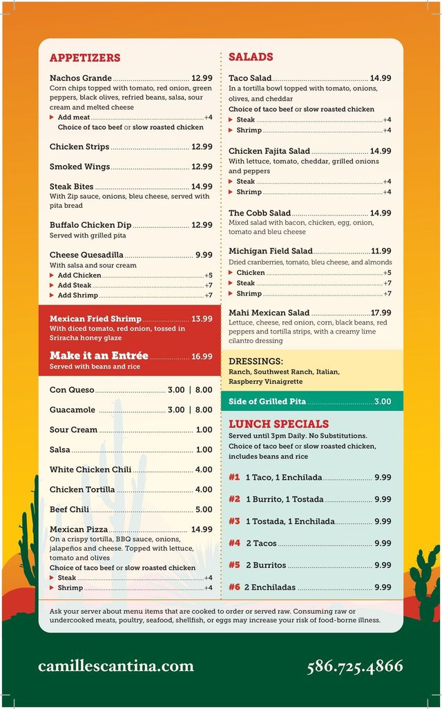 Camille's menu 1a-1b – Best Key West Restaurant Menus – Key West, Florida