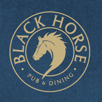 The logo for black horse pub and dining