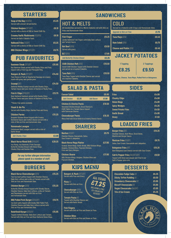 A menu for a restaurant called the black house