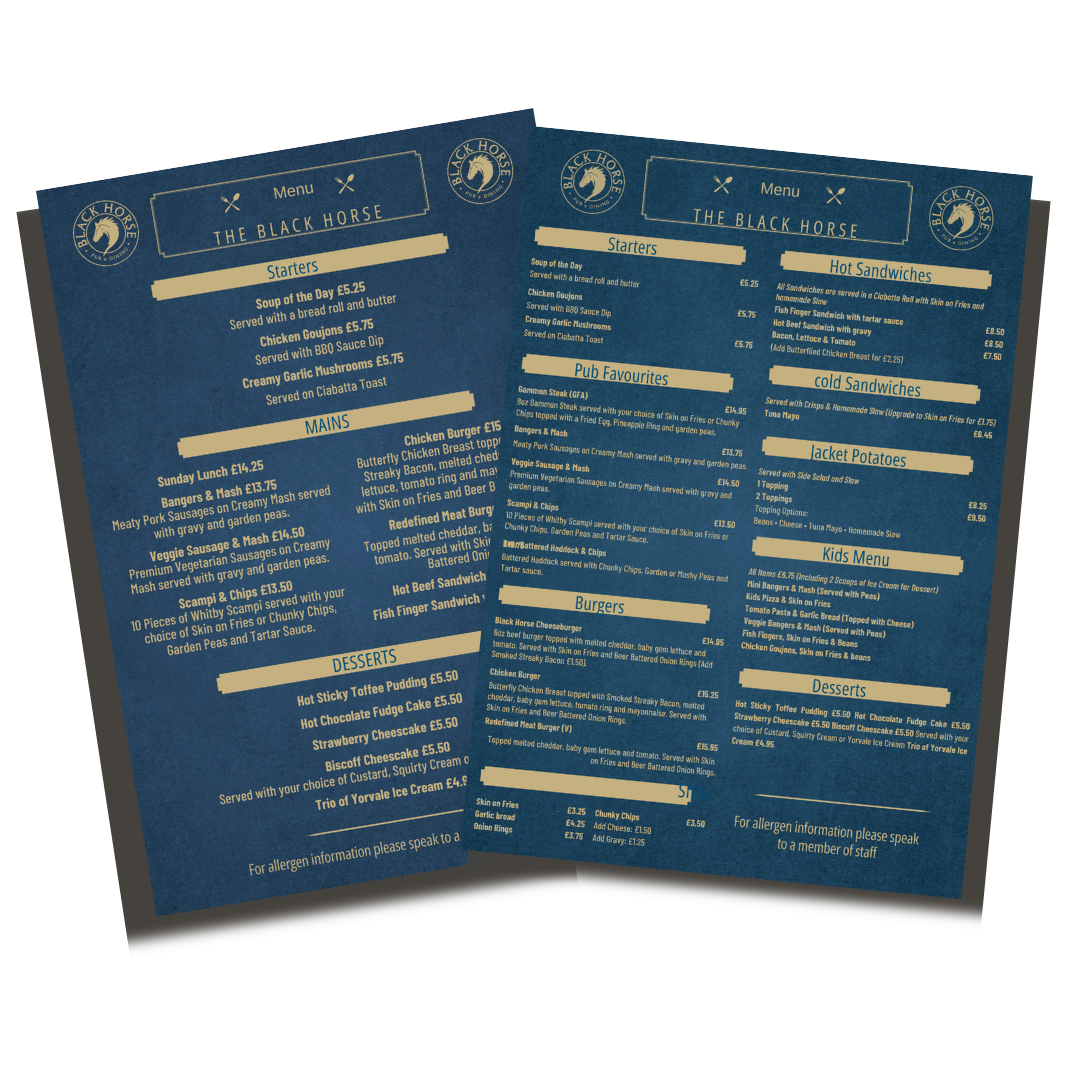 Two menus are stacked on top of each other on a white background