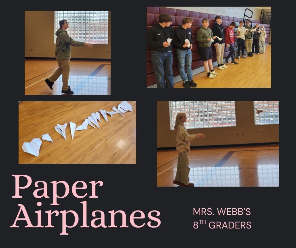 8th Graders testing their paper airplane designs