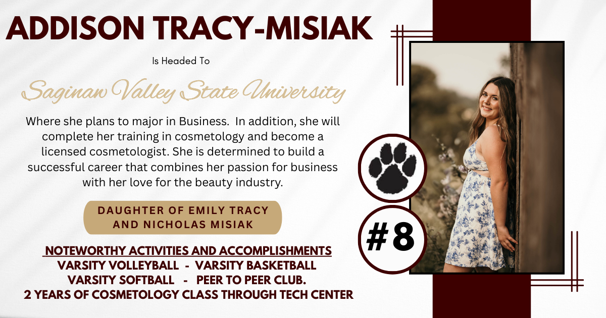 Addison Tracy-Misiak is headed to Saginaw Valley State University