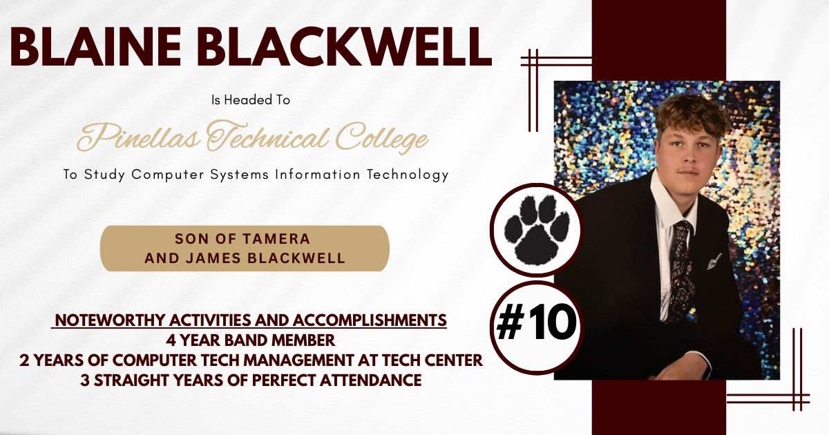 Blaine Blackwell is headed to Pinellas Technical College