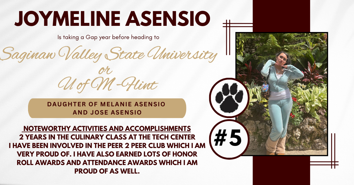 Joymeline Asensio is headed to SVSU or U of M Flint