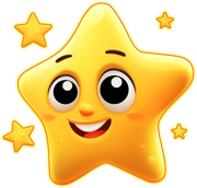 A yellow star with a smiling face is surrounded by yellow stars