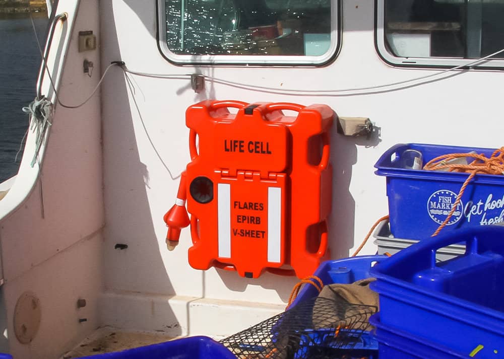 A life cell is attached to the side of a boat LIFECELL products