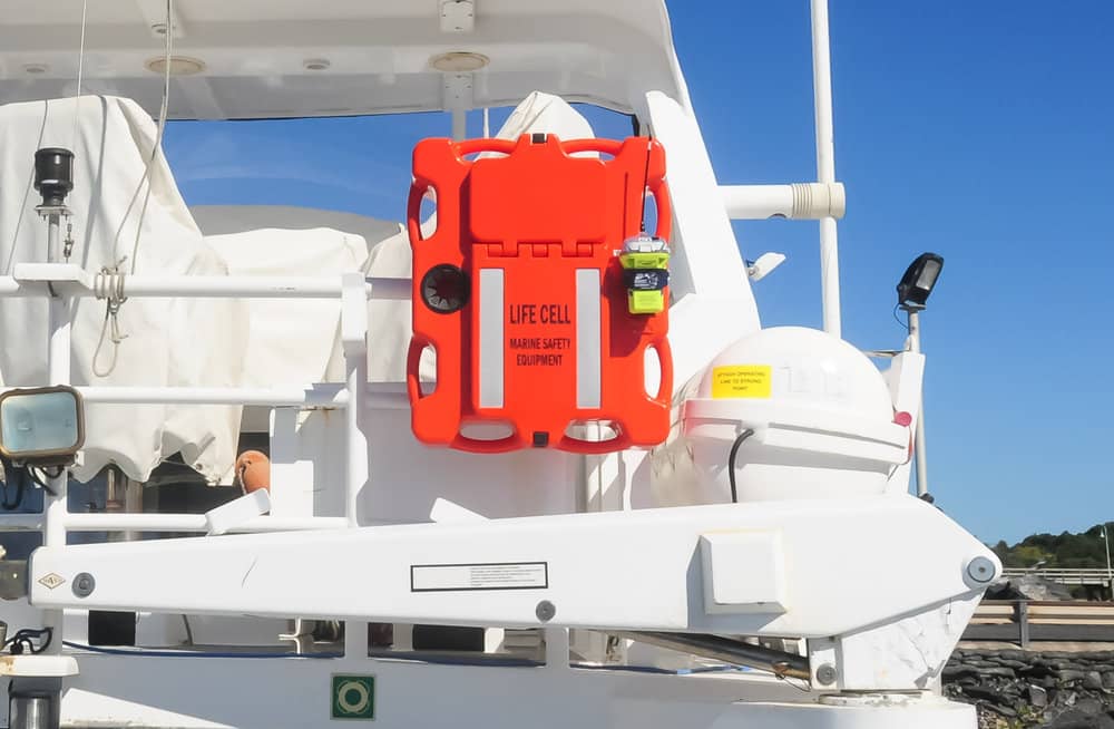A boat with a life preserver attached to the back of it. LIFECELL products